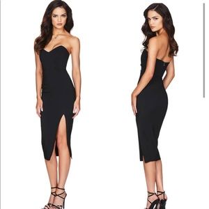 Nookie Black Solid Bella Strapless Side Slit Jersey Midi Dress